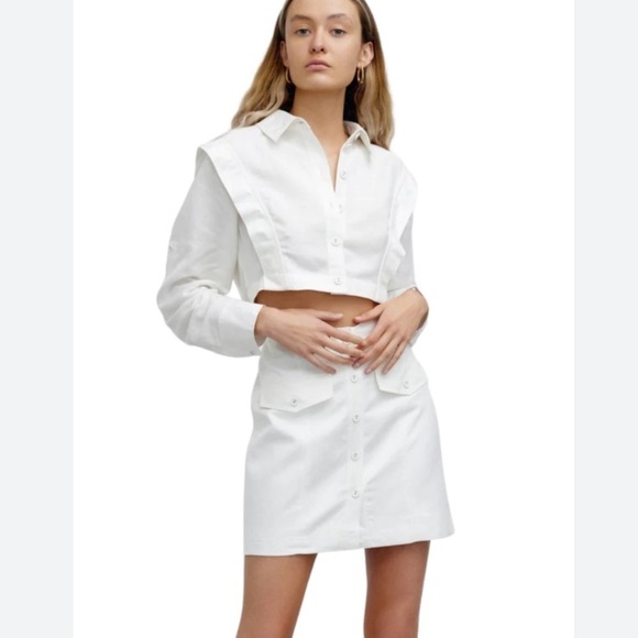 NWOT Significant Other Ophelia White Linen Long Sleeve Cut Out Mini Dress - Picture 1 of 13